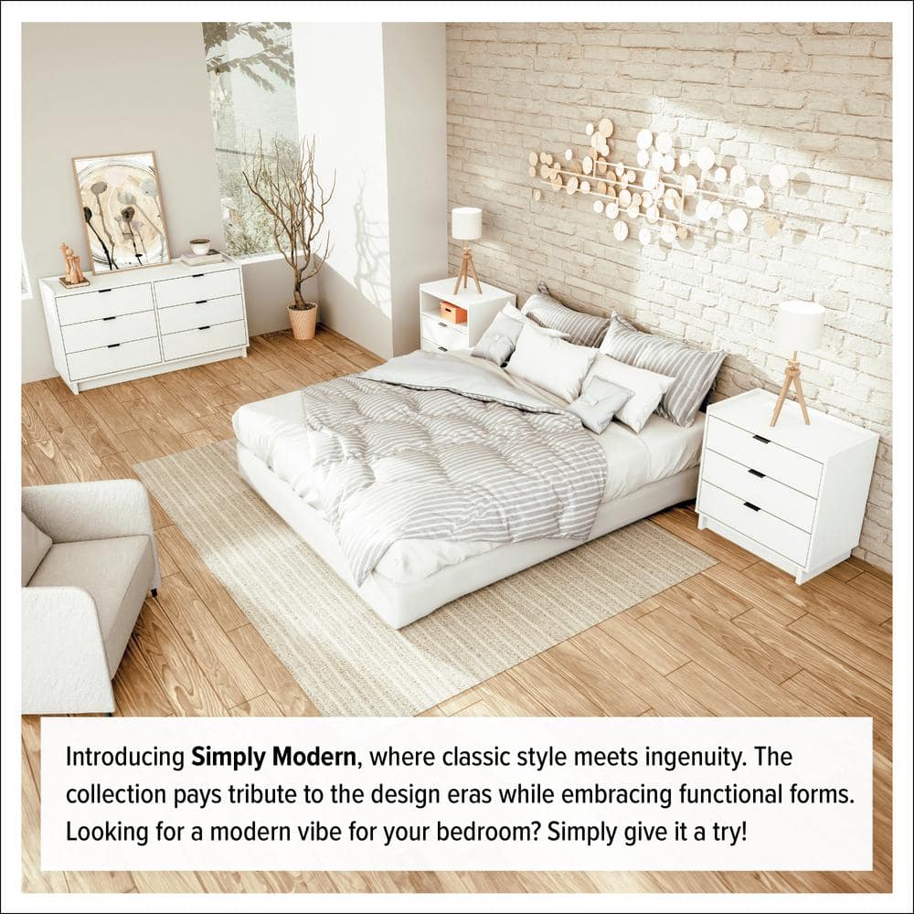 Simply Modern White 2 Drawer Nightstand with Open Shelf
