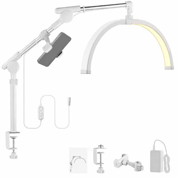 22 in Half Moon LED Lash Desk Lamp with Clamp Mount, 32W Foldable Arch Light with Phone Holder, 5 Color Modes