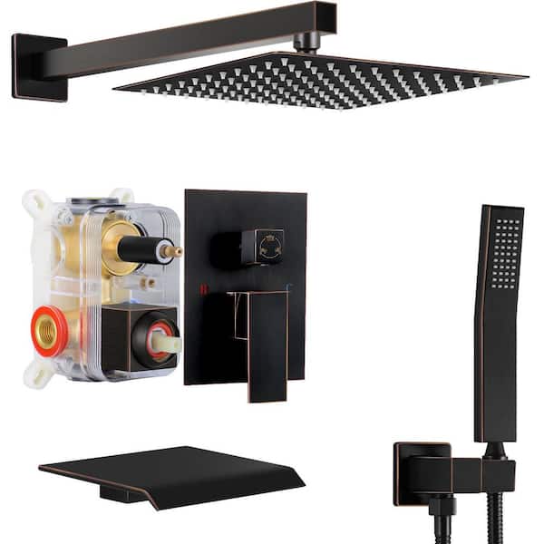 Double Handle 3-Spray Tub and Shower Faucet Shower Combo 10 in. Shower Head 2.5 GPM in. Oil Rubbed Bronze Valve Included