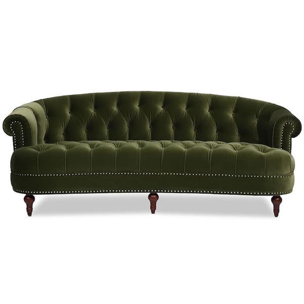 Jennifer Taylor La Rosa 84 in. Rolled Arm Performance Velvet Chesterfield Curved Sofa in Olive Green