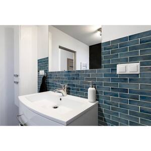 Blue Shimmer Subway 11.75 in. x 11.75 in. Glossy Glass Mesh-Mounted Mosaic Tile (14.4 sq. ft./Case)