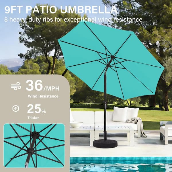 9 ft teal patio umbrella 9ft Patio Umbrella with Push Button Tilt & Crank, Market Umbrella with 8  Sturdy Ribs for Deck Garden Pool, Teal 0FPXBSMHF