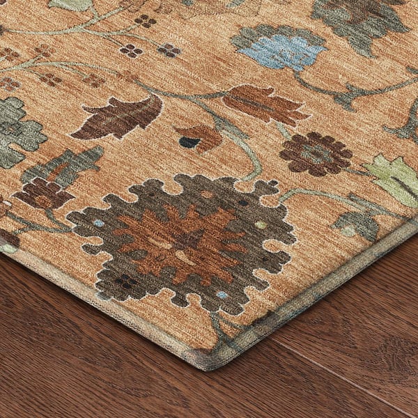 Mayfield Premium Machine Washable Abstract AMF2458 Copper 8 ft. x 8 ft. Round Rug