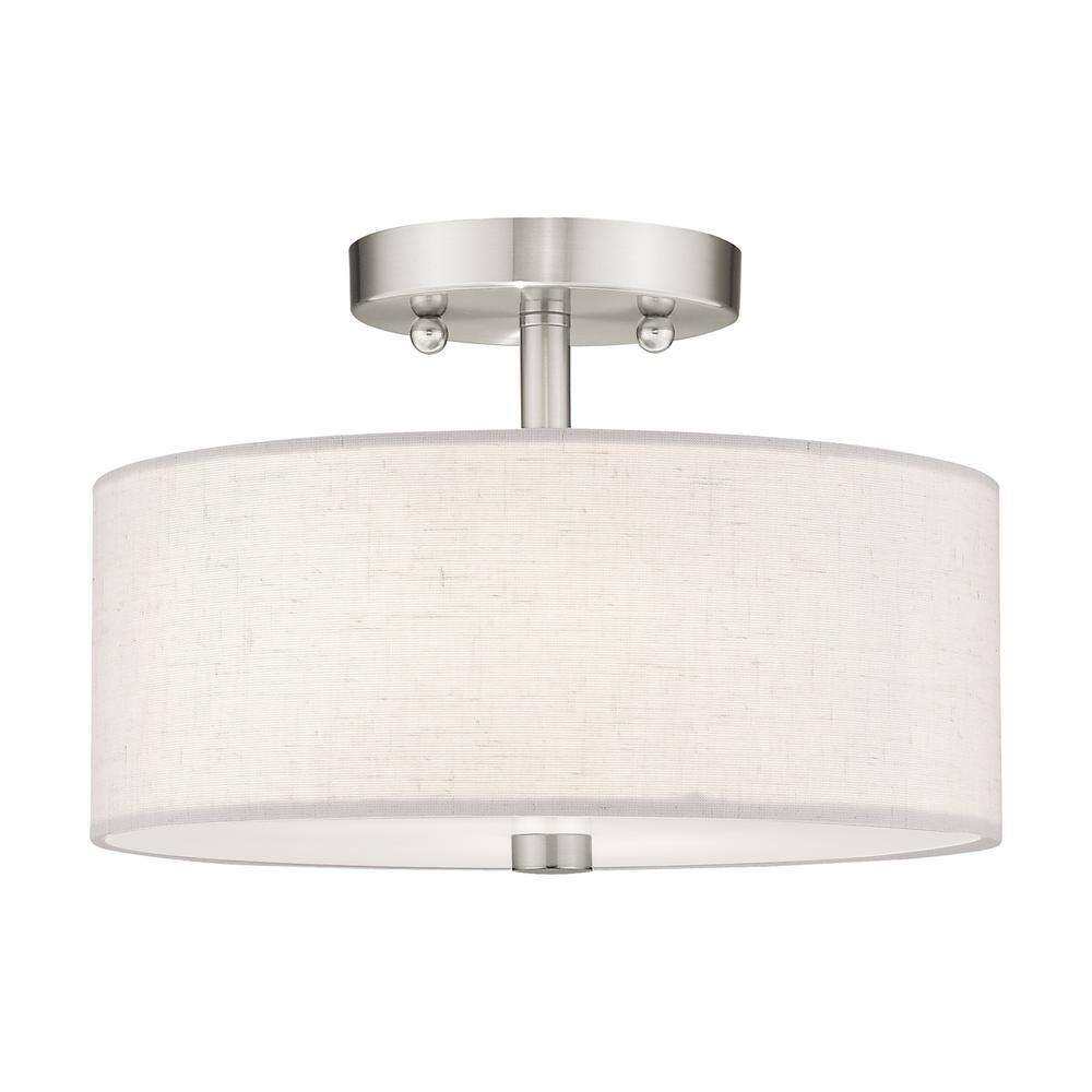 Meridian Brushed Nickel Semi-Flush Mount with Drum Shade
