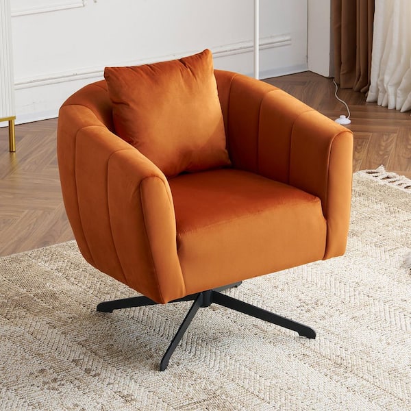 Karl home Orange Velvet Swivel Accent Chair with Pillow