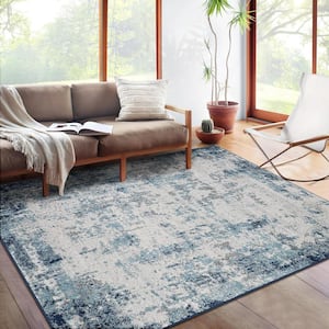 Abstract Indoor 5 ft. x 7 ft. Area Rug Non-Shedding Stain Resistant Mat in Blue