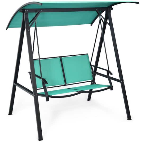Alpulon 2-Person Metal Patio Swing with Canopy in Turquoise