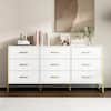 FUFU&GAGA White & Gold 9-Drawer Wooden Dresser 61.4 in.