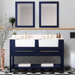60 in. W x 22 in. D x 35.7 in. H Wood Bathroom Vanity Set in Nayy Blue with White Cultured Marble Top with Sink
