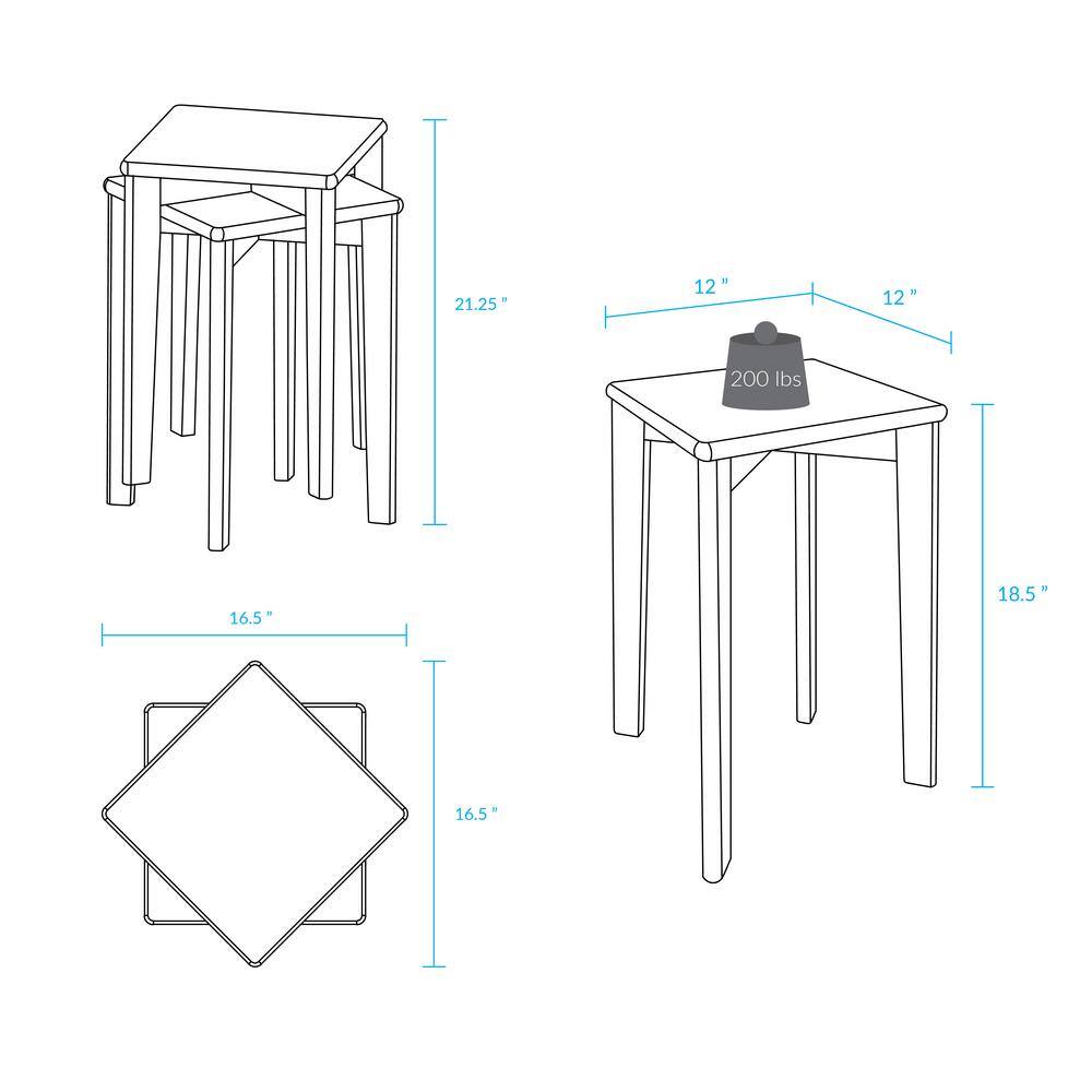 Walnut American Hardwood Stackable Square Stool Set