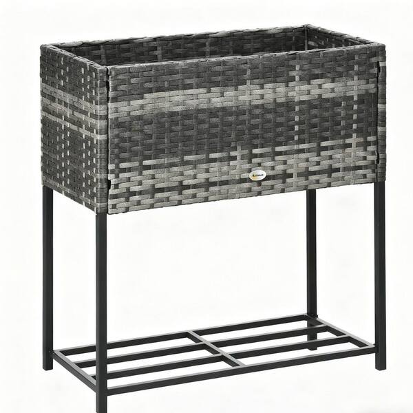 28 in. x 12 in. x 28 in. Grey Rattan Plastic Rectangular Raised Garden ...