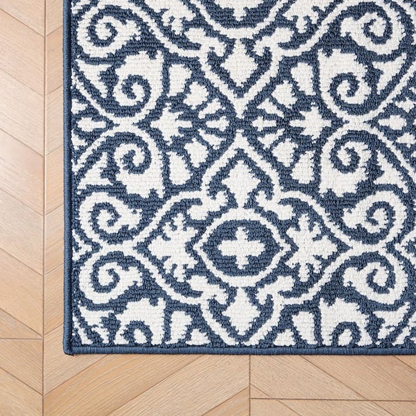 Feya Two-Tone Dusty Navy/Ivory 2 ft. x 5 ft Persian Polypropylene 2-Piece Rug Set