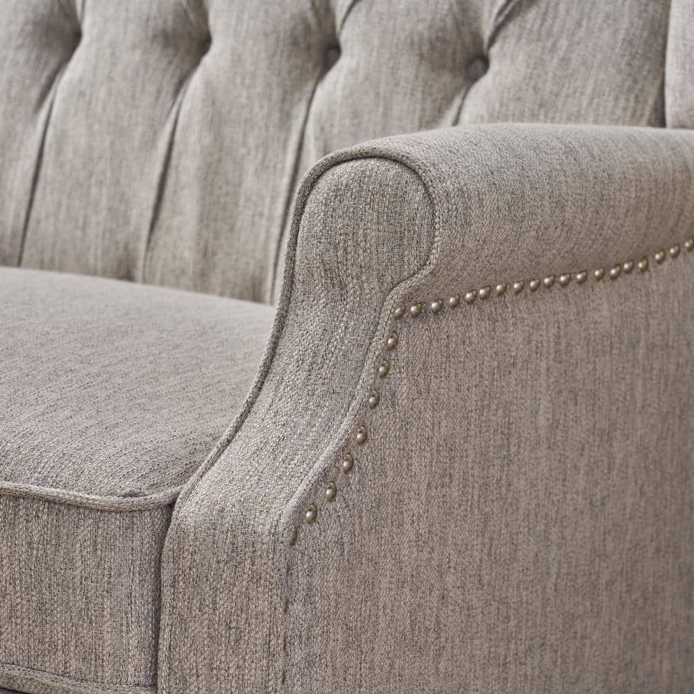 Light Gray Tufted Fabric Push Back Recliner with Wood Legs