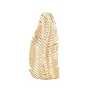 18 in. Gold Curved Metallic Polystone Leaf Decorative Vase