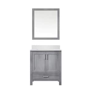 Jacques 30 in. W x 22 in. D Distressed Grey Bath Vanity, Cultured Marble Top, and 28 in. Mirror