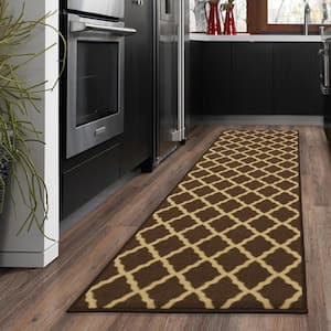 Ottohome Collection Non-Slip Rubberback Trellis Design 2x5 Indoor Runner Rug, 1 ft. 8 in. x 4 ft. 11 in., Dark Brown