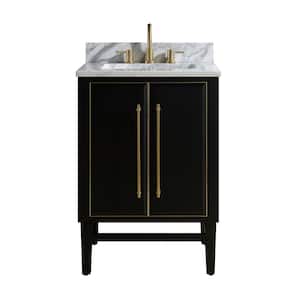 Mason 25 in. W x 22 in. D Bath Vanity in Black with Gold Trim with Marble Vanity Top in Carrara White with White Basin