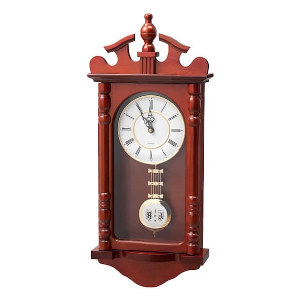 Grandfather Clock, 23.2 in. Vintage Pendulum Clock, Pine Wood & MDF Wall Clocks with Quartz Movement(Cherry Tone Finish)