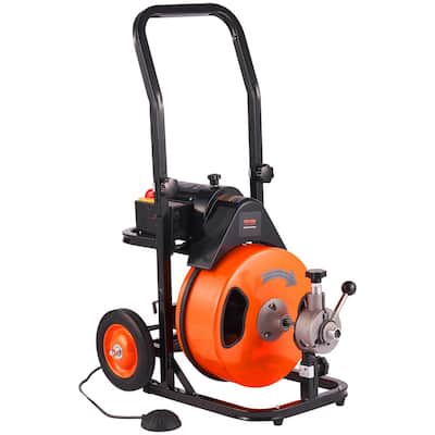 Electric Drain Auger 60 ft. x 1/2 in. Drain Cleaner Machine with 4-Cutter and Foot Switch for 1 in. to 4 in. Pipe