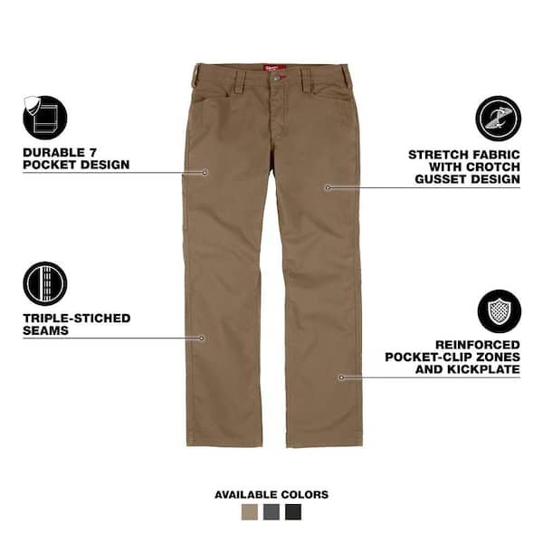 Milwaukee Men's 30 in. x 32 in. Khaki Cotton/Polyester Work Pants