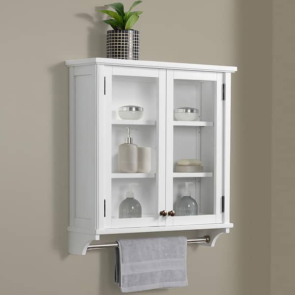 Alaterre Furniture Dorset Bath 27 in. W x 8 in. D x 29 in. H White Pine Wall Mounted Bath Storage Cabinet with Towel Rod