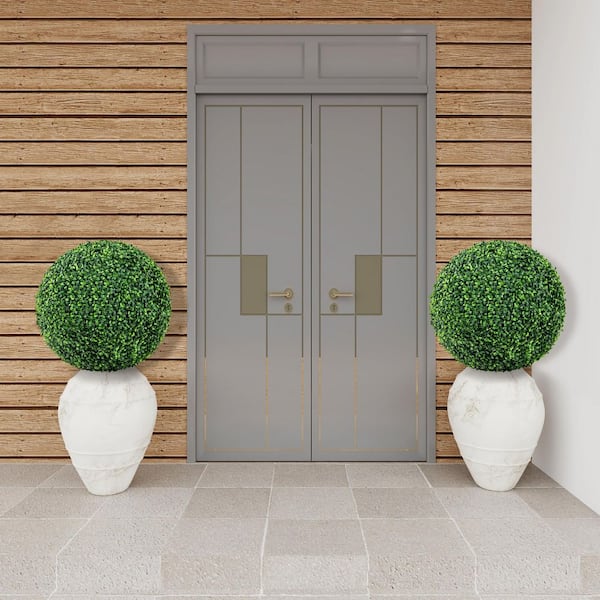 ANGELES HOME 2-Pieces 16 in. Artificial Green Indoor Plant Boxwood Topiary Ball, Faux Plants