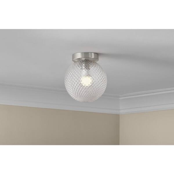 Hampton Bay Walsh 8 in. 1-Light Brushed Nickel Flush Mount with Prismatic Glass Shade