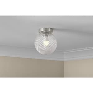 Walsh 8 in. 1-Light Brushed Nickel Flush Mount with Prismatic Glass Shade