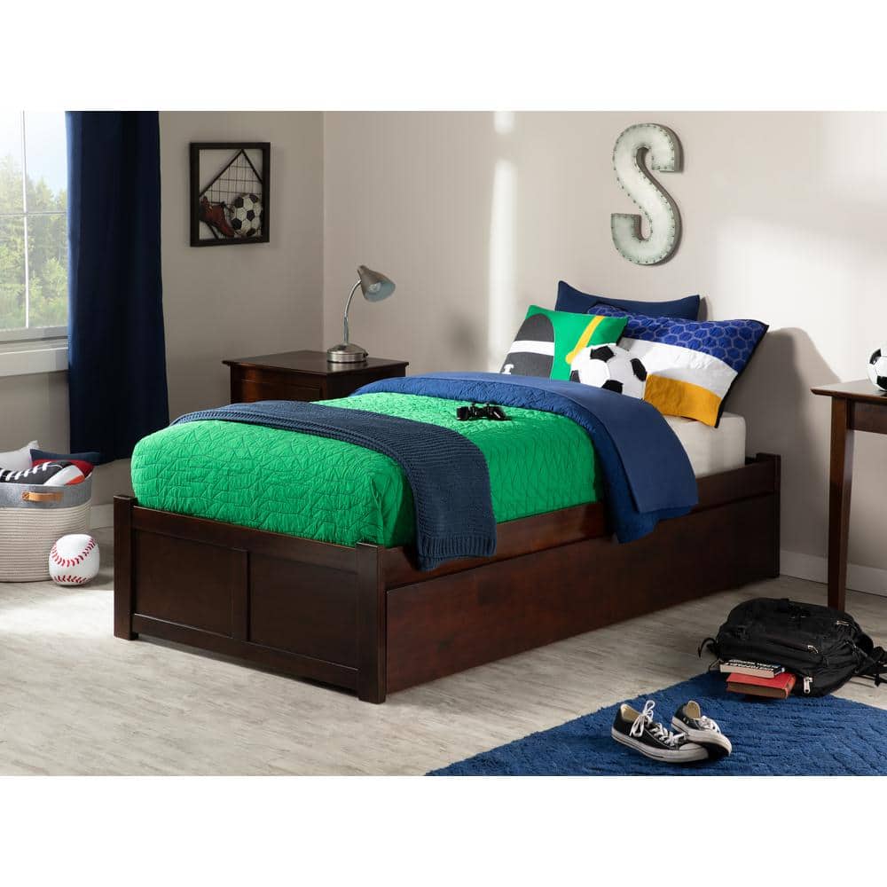 Concord Twin XL Platform Bed with Trundle in Walnut Finish