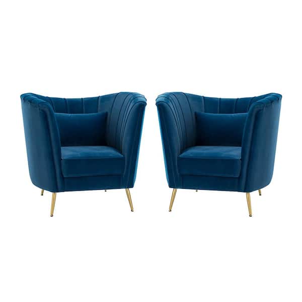ARTFUL LIVING DESIGN Gil Barrel Navy Velvet Accent Chair with Metal Legs（Set of 2）