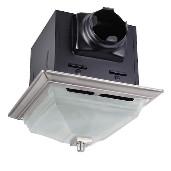 LIFT BRIDGE KITCHEN & BATH Decorative Square Brushed Nickel 110 CFM Ceiling Bathroom Exhaust Fan with LED Light Panel and Glass Globe