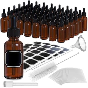 1 oz. Glass Dropper Bottles with Funnel, Brush, Shrink Wrap, Marker and Labels - Amber (Pack of 48)