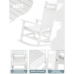 Oversized HDPE Resin Outdoor Patio Rocking Plastic Adirondack Chair in White