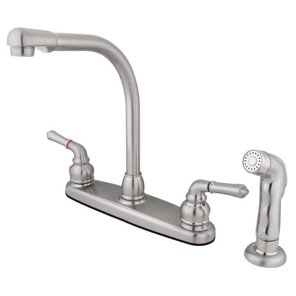 Kingston Brass Magellan 2-Handle Deck Mount Centerset Kitchen Faucets with Side Sprayer in Brushed Nickel
