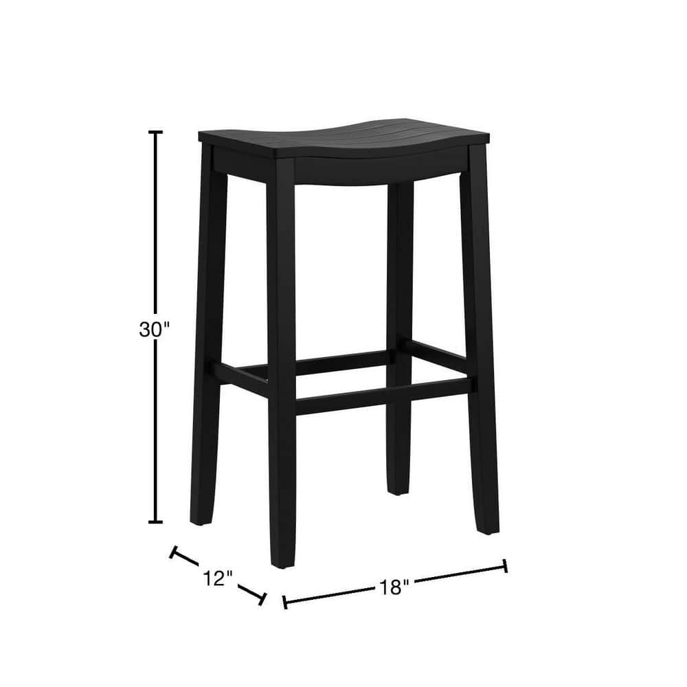 Black Wood Backless Saddle-Style Bar Stool