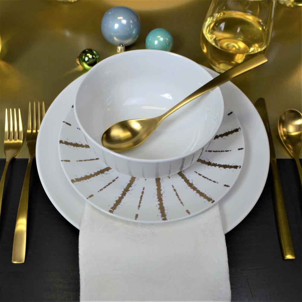 Gold and Black Starburst Porcelain Salad Plates, Set of 4