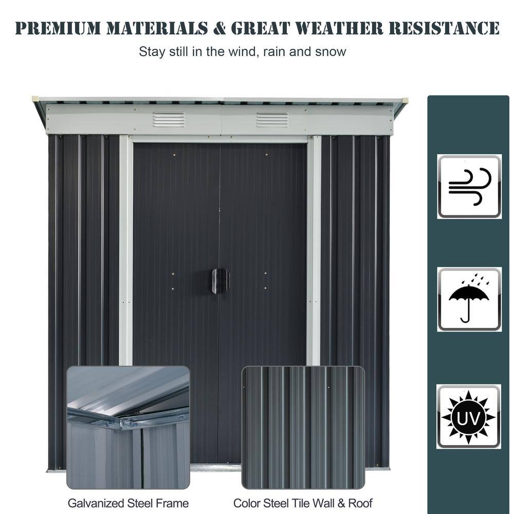 6 ft x 4 ft Black Metal Outdoor Storage Shed with Double Sliding Doors