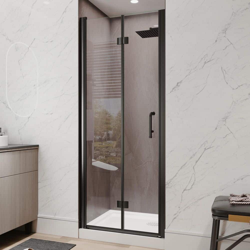 30 to 32 in. W x 72 in. H Bi-Fold Frameless Shower Door in Matte Black with Tempered Clear Glass price history on PriceWatchPro