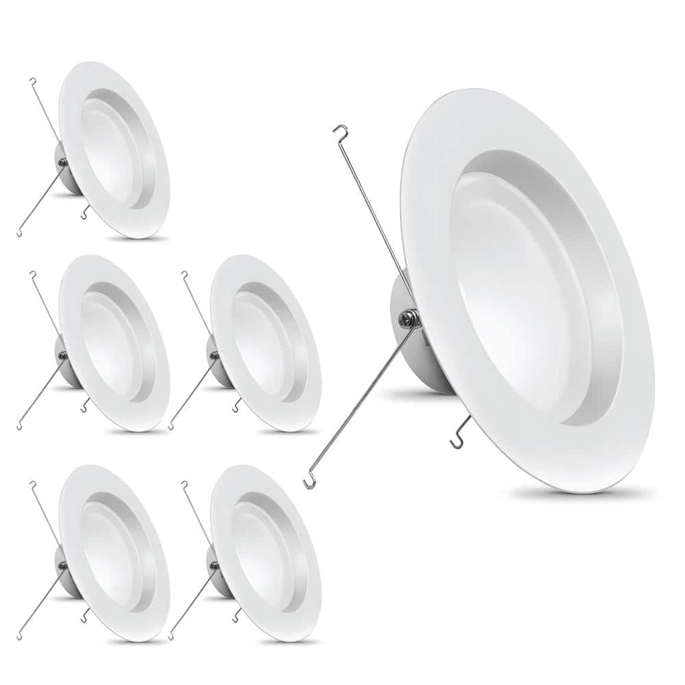 Feit Electric 5/6 in. Integrated LED White Retrofit Recessed Light Trim Kit Dimmable CEC 120-Watt Equivalent Selectable CCT (6-Pack)