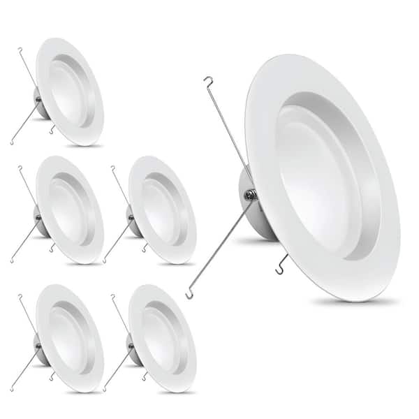 6-pack 5/6 in. 1290 Lumens Selectable CCT Dimmable Integrated LED Retrofit Recessed Light Trim Kit, White
