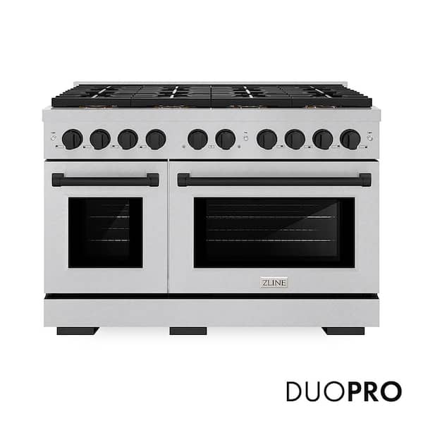 Autograph 48 in. 6.7 cu. ft. Paramount Gas Range with 8-Burner DuoPro Cooktop and Dual Ovens in Satin and Matte Black