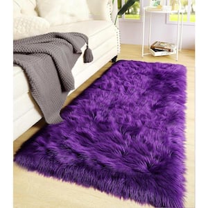 Faux Sheepskin Fur Furry Purple 2 ft. x 8 ft. Shaggy Fluffy Area Rug Runner Rug