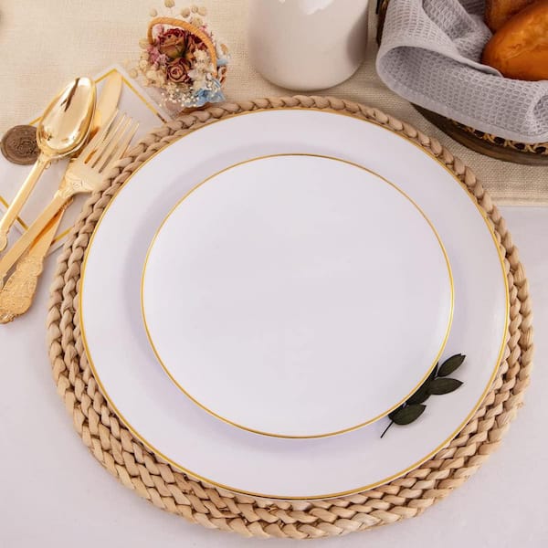 Adrinfly White with Gold Rim Disposable Plates for Party/Wedding