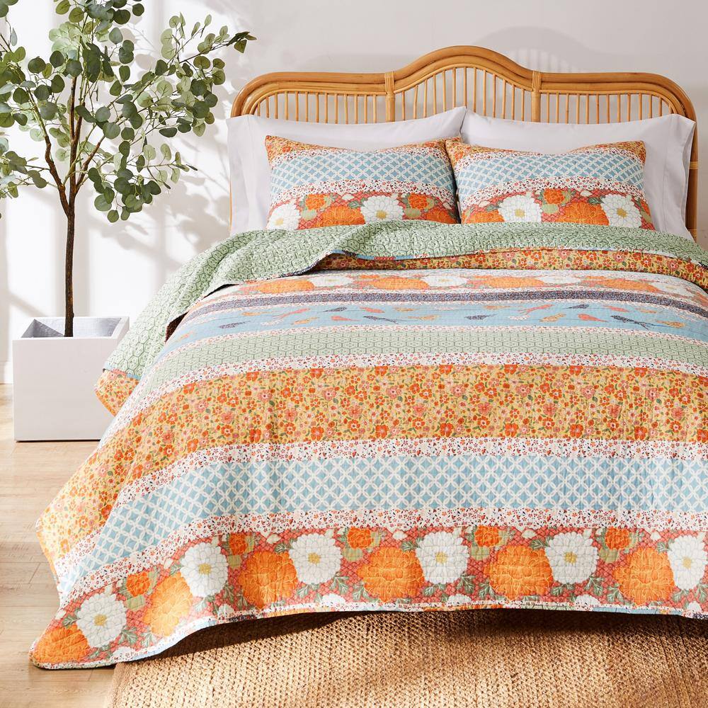 King Size Blue and Orange Microfiber Reversible Quilt Set