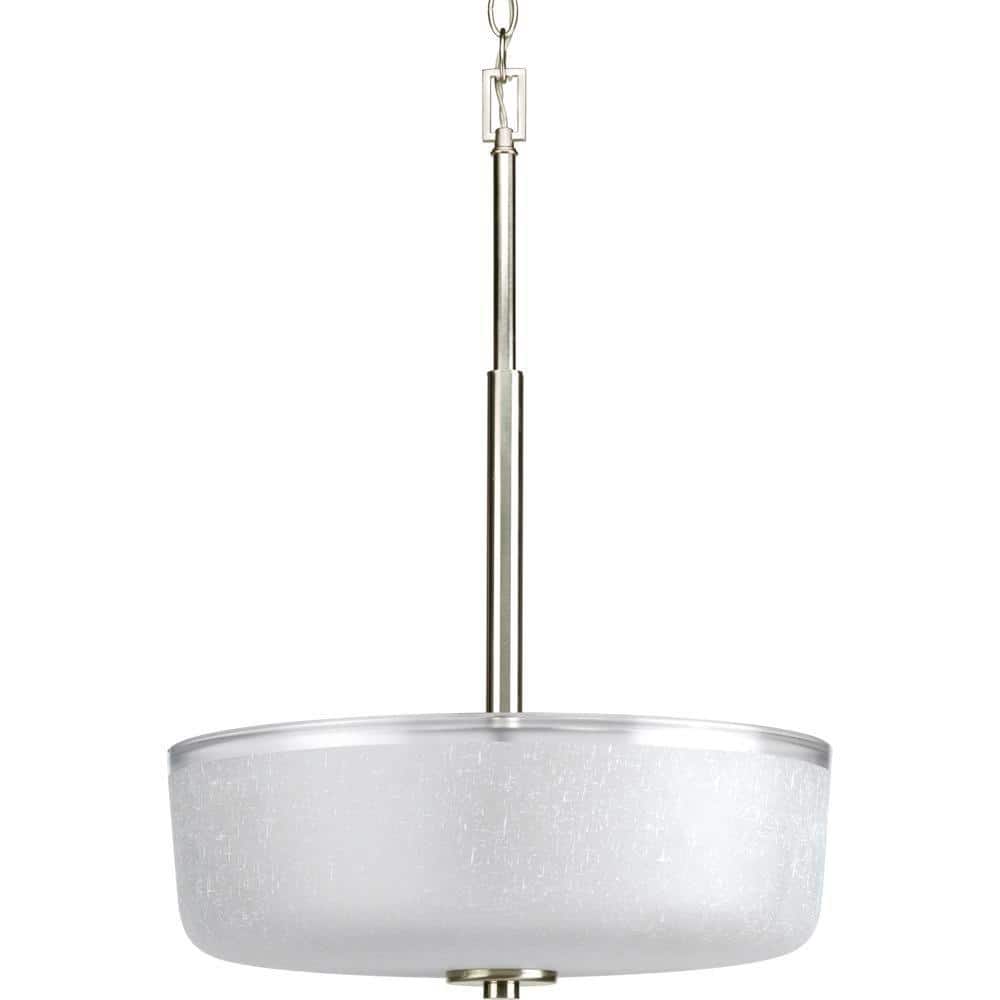 Alexa Collection 3-Light Brushed Nickel Foyer Pendant with White Linen Glas