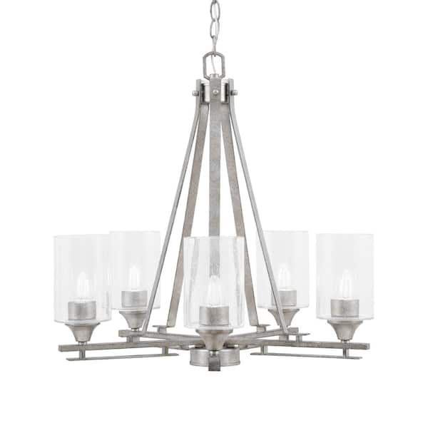 Unbranded Ontario 21.25 in. 5-Light Aged Silver Geometric Chandelier for Dinning Room with Clear Bubble Shades No Bulbs Included