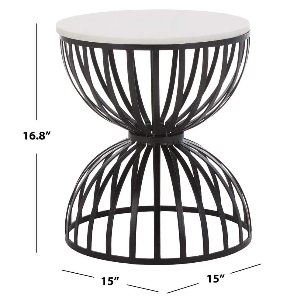 Tissaia Round White Marble and Black Iron Accent Table
