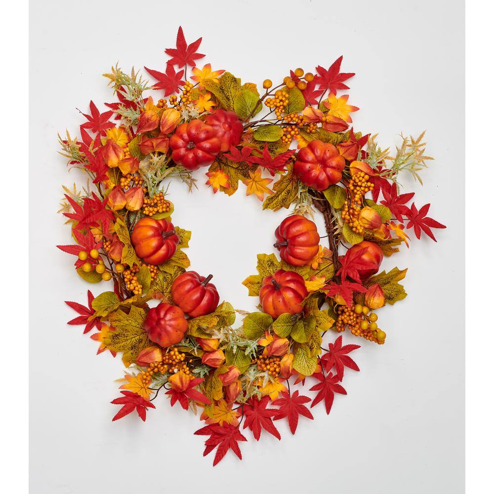 24 in. Pumpkin Berries and Fall Leaves Wreath