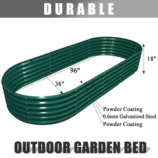 Green 96 in. x 36 in. x 18 in. Oval Metal Raised Garden Beds Anti