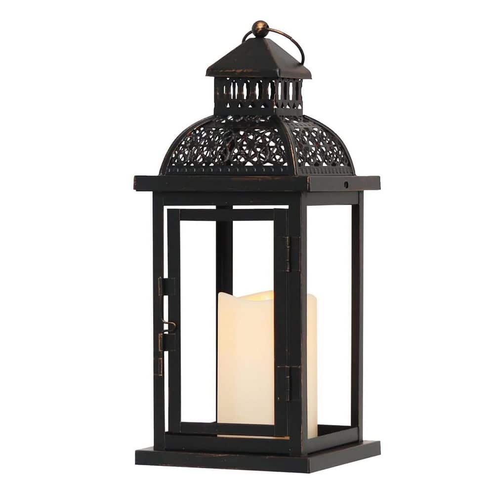 15 in. Candle Lantern Decorative Garden statue, Black L0DQ6ZKPXJ